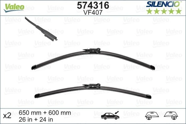 x SİLECEK SILENCIO 65 60 X2 FLATBLADE-MUZ TİPİ VM407 MERCEDES VANEO 02-05 119388 BIYIKLI A1698200145-A4148200245 ürün görseli