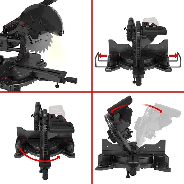 Kress KH483.9 40Volt 1400W 254MM Kömürsüz Kızaklı Bluetooth Bağlantılı Profesyonel Gönye Kesme (Akü Dahil Değildir) - Resim 4