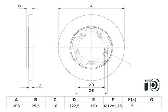 ARKA FREN DISKI TRANSIT V363 14> TEK TEKER A.CEKER DUZ 308MM 5 BIJON  BK312A315AB-KK312A315AA-1815599 ürün görseli