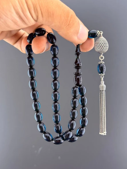 MURİ TESBİH 6,4 GR 925 AYAR GÜMÜŞ PÜSKÜL M.S.G ATEŞ KEHRİBAR BEYZİ KESİM 7,50X10,75 - 4