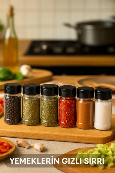 6’lı Dayanıklı Plastik Baharatlık Seti – Şeffaf Gövde, Siyah Kapak, Düzenli Mutfaklar İçin 90 ml - Resim 3