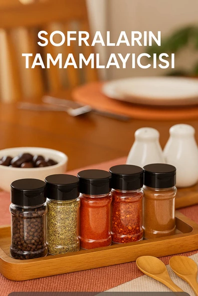 6’lı Dayanıklı Plastik Baharatlık Seti – Şeffaf Gövde, Siyah Kapak, Düzenli Mutfaklar İçin 90 ml - Resim 2