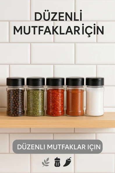 6’lı Dayanıklı Plastik Baharatlık Seti – Şeffaf Gövde, Siyah Kapak, Düzenli Mutfaklar İçin 90 ml - Resim 7