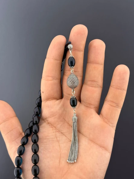 MURİ TESBİH 6,4 GR 925 AYAR GÜMÜŞ PÜSKÜL M.S.G ATEŞ KEHRİBAR BEYZİ KESİM 7,50X10,75 - 3