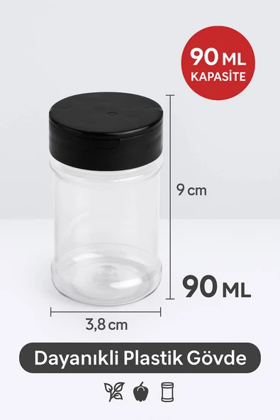6’lı Dayanıklı Plastik Baharatlık Seti – Şeffaf Gövde, Siyah Kapak, Düzenli Mutfaklar İçin 90 ml - Resim 8