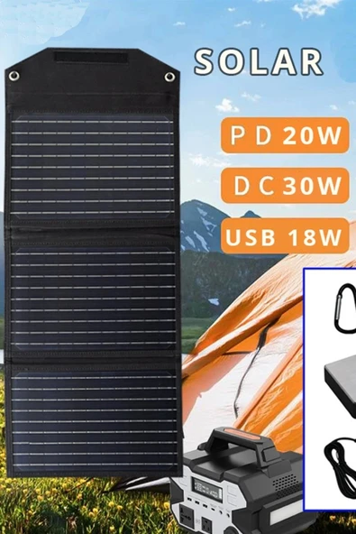 Lİtae Trend BFS SH-03 30W Hızlı Şarj Taşınabilir Güneş Enerji Paneli Şarj İstasyonu - Siyah - 1