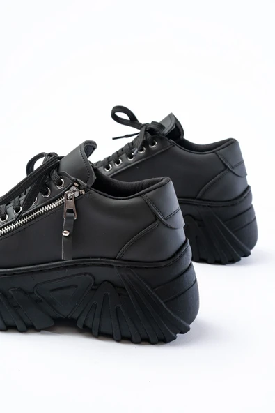 SP-156 Siyah Bağcıklı Fermuarlı Yüksek Taban Günlük Spor Ayakkabı - Resim 5