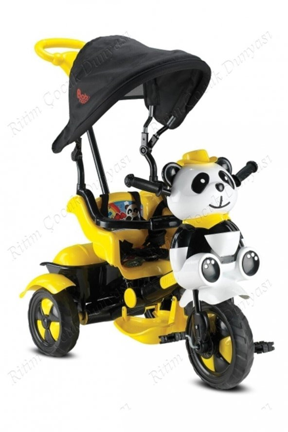 BabyHope 127 Panda Üçteker 1-2-3-4 Yaş Arası Kontrollü Bebek Bisikleti - Sarı-siyah