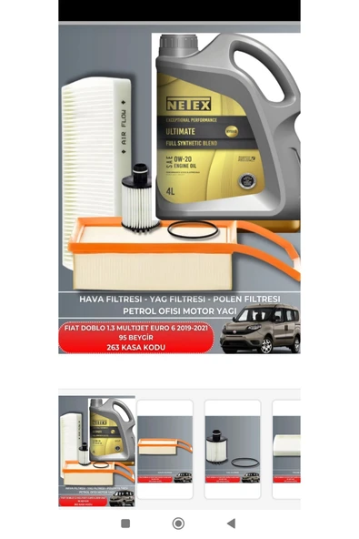 FIAT DOBLO 1.3 MULTIJET EURO 6 2019-2020-2021 95 BEYGİR FİLTRE - 0W20 4LT YAG BAKIM SETİ ürün görseli