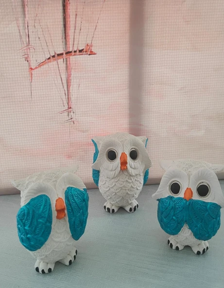 Dekoratif Görmedim Duymadım Bilmiyorum 3’lü Baykuş Biblo - 3