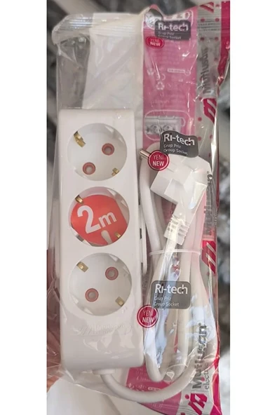 3lü Grup Priz  2 Metre Kablolu, Topraklı, Çocuk Korumalı Uzatma Kablosu - 1