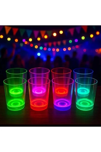 8 Adet Glow Parti Bardak Karanlıkta Parlayan Yılbaşı Neon Işıklı Kokteyl Bardağı 8.5x10.5 cm - Resim 2