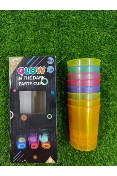 8 Adet Glow Parti Bardak Karanlıkta Parlayan Yılbaşı Neon Işıklı Kokteyl Bardağı 8.5x10.5 cm - Resim 5