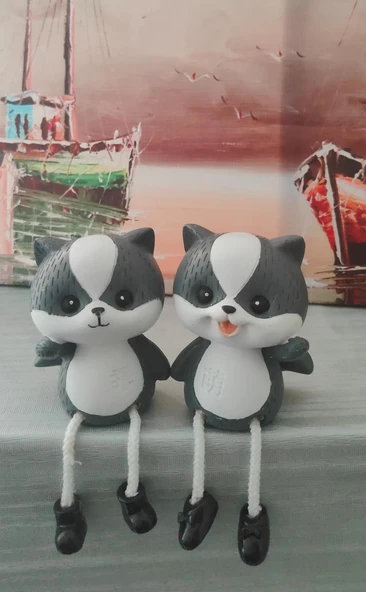 DEKORATİF OTURAN 2 Lİ SİNCAP BİBLO GRİ