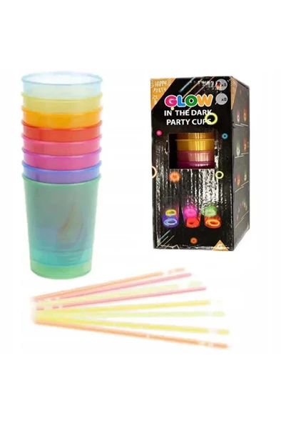 8 Adet Glow Parti Bardak Karanlıkta Parlayan Yılbaşı Neon Işıklı Kokteyl Bardağı 8.5x10.5 cm ürün görseli 1