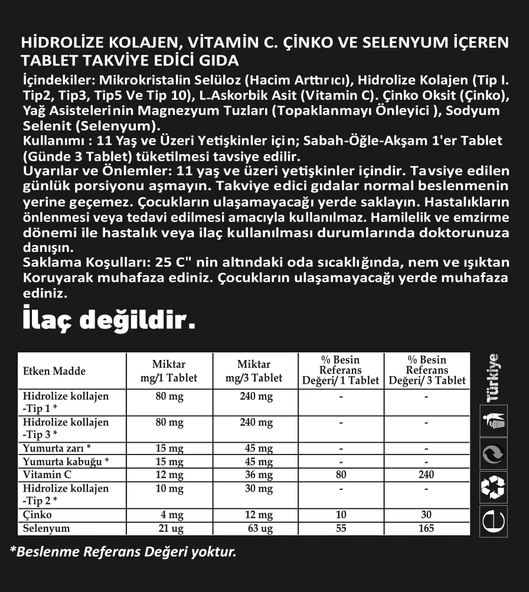 Zeus Nutrition Collagen Life 5 Tip Kolajen Tip 1, Tip 2, Tip 3, Tip 5 ,tip 10, ( Selenyum , C Vitamini Ve Çinko ) 30 Kapsül - 3