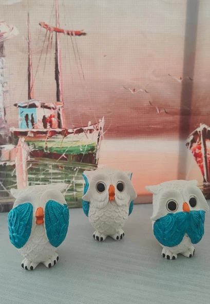 Dekoratif Görmedim Duymadım Bilmiyorum 3’lü Baykuş Biblo - 2