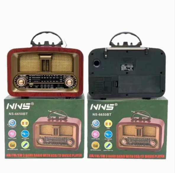 NS-6650 Büyük Boy Telefon Tutma Aparatlı Retro Ahşap Tasarım Bluetooth Hoparlörlü Radyo Fm/am - Resim 2