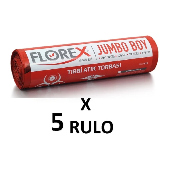 Tıbbi Atık Baskılı Jumbo Boy ( 80x110 cm ) Çöp Poşeti 5 Rulo 10*5=50 ürün görseli 1