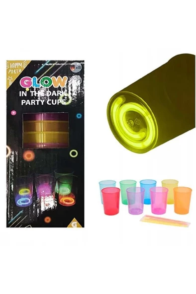 8 Adet Glow Parti Bardak Karanlıkta Parlayan Yılbaşı Neon Işıklı Kokteyl Bardağı 8.5x10.5 cm - Resim 4