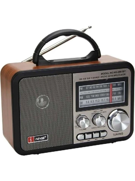 NS-8897 Orta Boy Retro, Nostaljik, Ahşap Tasarım Bluetooth Hoparlörlü, Şarjlı, Taşınabilir Fm/am Destekli Radyo ürün görseli