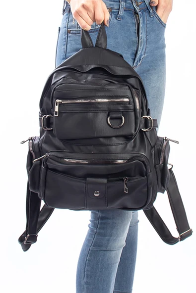 Monalisa Home Lüks Figürlü Bölmeli Siyah Sırt Çanta ürün görseli 1