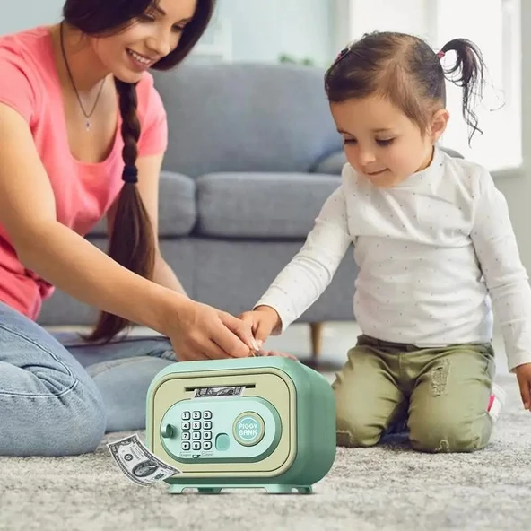 Çocuklar İçin Müzikli Parmak İzi Simülasyonlu Kumbara Eğlenceli Elektronik Banka Kasa Kutusu