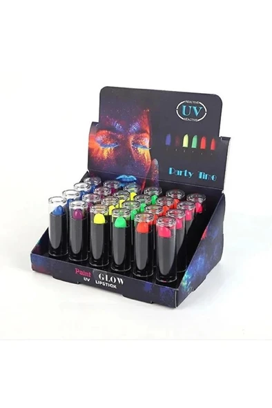 6 Adet Glow Parti Ruj Karanlıkta Parlayan Yanan Uv Neon Fosforlu Lipstick Dudak Yüz Boyama - 5
