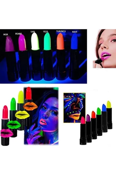 6 Adet Glow Parti Ruj Karanlıkta Parlayan Yanan Uv Neon Fosforlu Lipstick Dudak Yüz Boyama ürün görseli