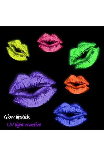 6 Adet Glow Parti Ruj Karanlıkta Parlayan Yanan Uv Neon Fosforlu Lipstick Dudak Yüz Boyama - 6