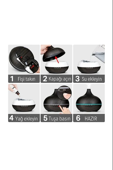 Litae Trend Hava Nemlendirici 7 Led Işıklı Aromatik Oda Kokusu 550 Ml Kahve Aroma Difüzörü Buhar Makinası - 3