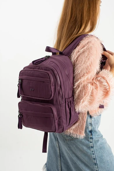 Kadın Sırt Çantası Ultra Hafif Poliamid Kumaş Su Geçirmez Çok Cepli Günlük Sırt Çantası 35*25 Cm - Resim 5