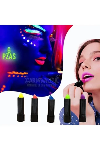 6 Adet Glow Parti Ruj Karanlıkta Parlayan Yanan Uv Neon Fosforlu Lipstick Dudak Yüz Boyama - 4