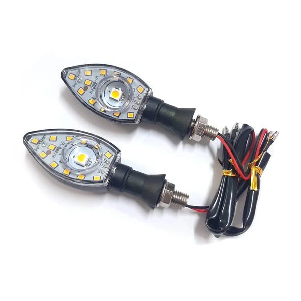 Motosiklet Üniversal Led Sinyal Beyaz Camlı Mercekli - 1