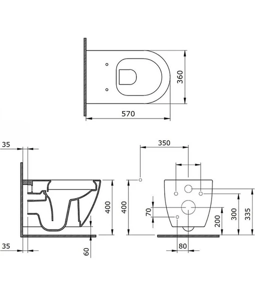 Bocchi Venezia Asma Klozet Rimless Kanalsız, Parlak Beyaz Kapak Hariç 1295-001-0128 - Resim 2