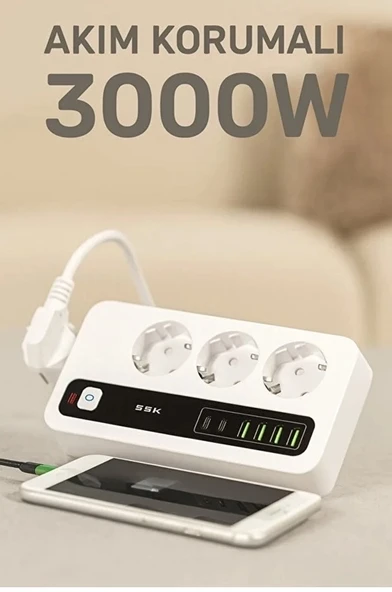 P10 3x Priz 3000w Akım Korumalı 4x Usb 2x Type-c Girişli Çoklu Priz - 3