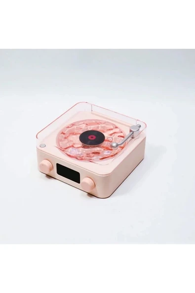 Waves Nostalji Plak Görünümlü Bluetooth Hoparlör 3d Ses Dalgası Retro Müzik Plak Pembe - 2
