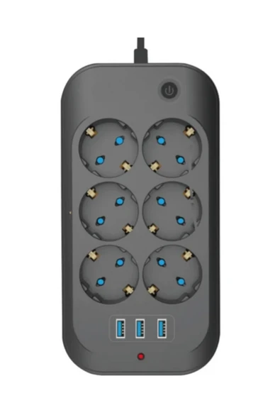 Termal Akım Korumalı, Çocuk Korumalı, 6 lı 2 Mt Uzatma Kablosu 6 X Priz, 3 X Usb - 1