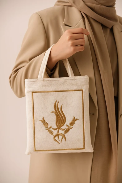 Çeyizlik Kuran Çantası, Terlik Çantası Krem - Resim 4