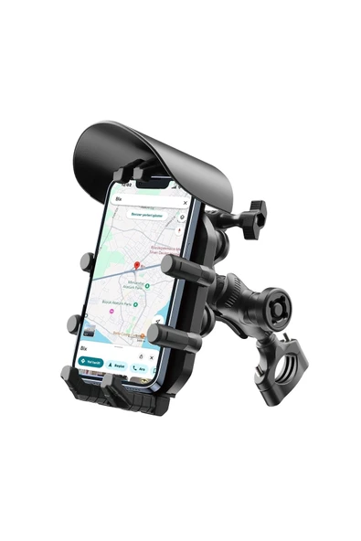Gidon Bağlantılı Güneş Ve Yağmur Korumalı 360° Derece Ayarlanabilir Motosiklet Bisiklet Telefon Tutucu ürün görseli 1
