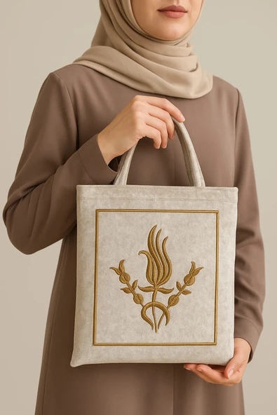 Çeyizlik Kuran Çantası, Terlik Çantası Krem - Resim 5