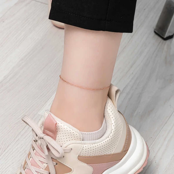 925 Ayar Gümüş Rose Zincir Desenli Halhal T8131 (599599) - Resim 2