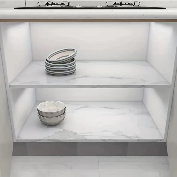 Mermer Desenli Mutfak Duvar Kağıdı Sticker - 5m X 60cm: Su Ve Yağa Dayanıklı, Yüksek Sıcaklık Esnekliğine Sahip Tezgah, Dolap, Ocak Yenileme Folyosu T10 - 4