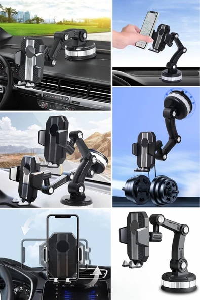 Jel Vantuzlu Cama Takılabilen Güçlü 360 Derece Dönebilen Ayarlanabilir Araç Içi Vantuzlu Telefon Tutucu - Resim 5