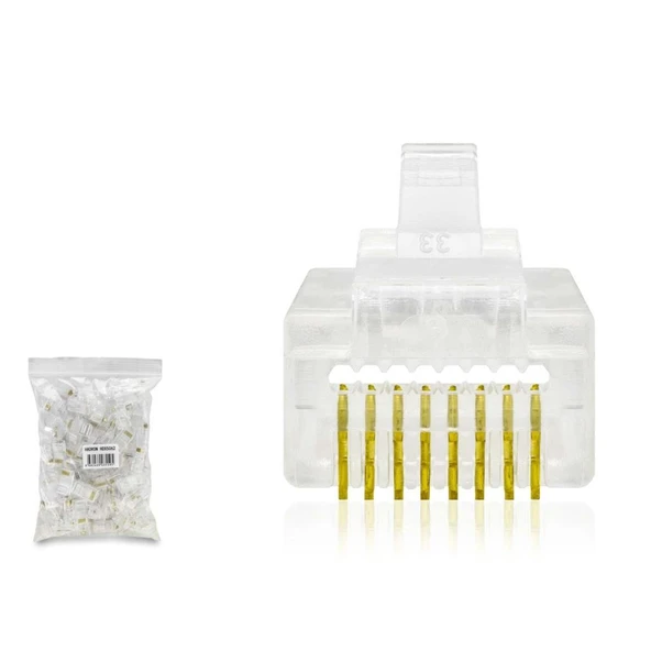 Cat5 Konnektör Ez Rj45 Delikli 100Lü Paket Şeffaf HDX5062 (599599) - 1