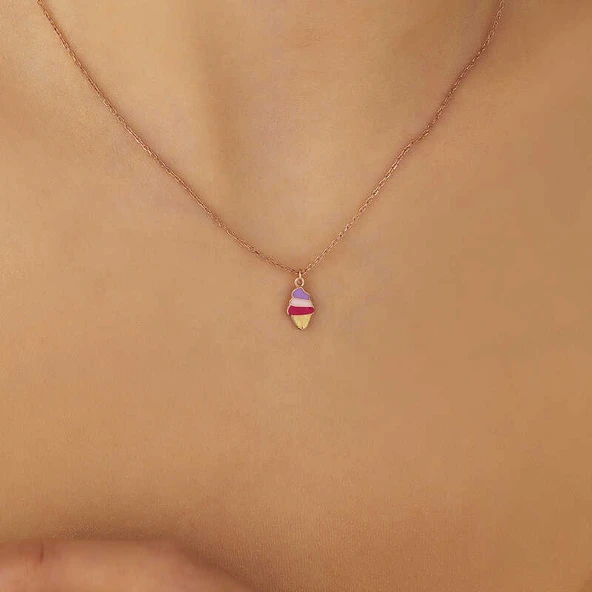925 Ayar Gümüş Rose Renkli Dondurma Kadın kolye T7790 (599599) - 2