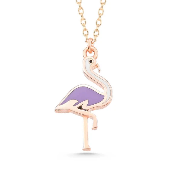 925 Ayar Gümüş Rose Flamingo Kadın Kolye T7788 (599599) - 1