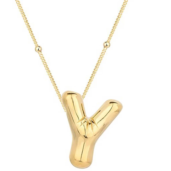 925 Ayar Gümüş Gold Balon Y Harfi Kadın Gümüş Kolye T7870 (599599) - 1