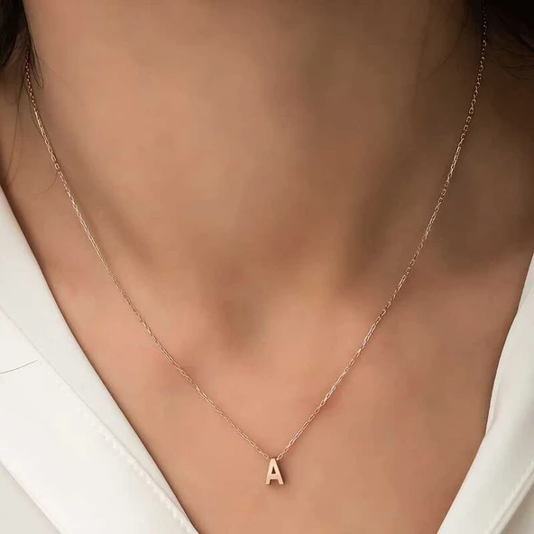925 Ayar Gümüş Rose 3 Boyutlu A Harf Kadın Gümüş Kolye T5919 (599599) ürün görseli 1