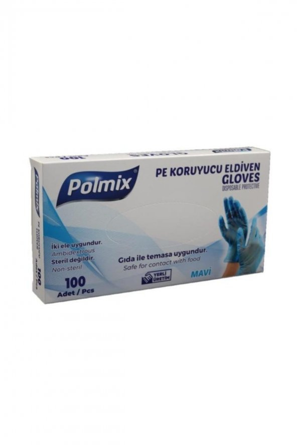 Polmix Pe Mavi Tek Kullanımlık Koruyucu Pet Eldiven 100 Ad